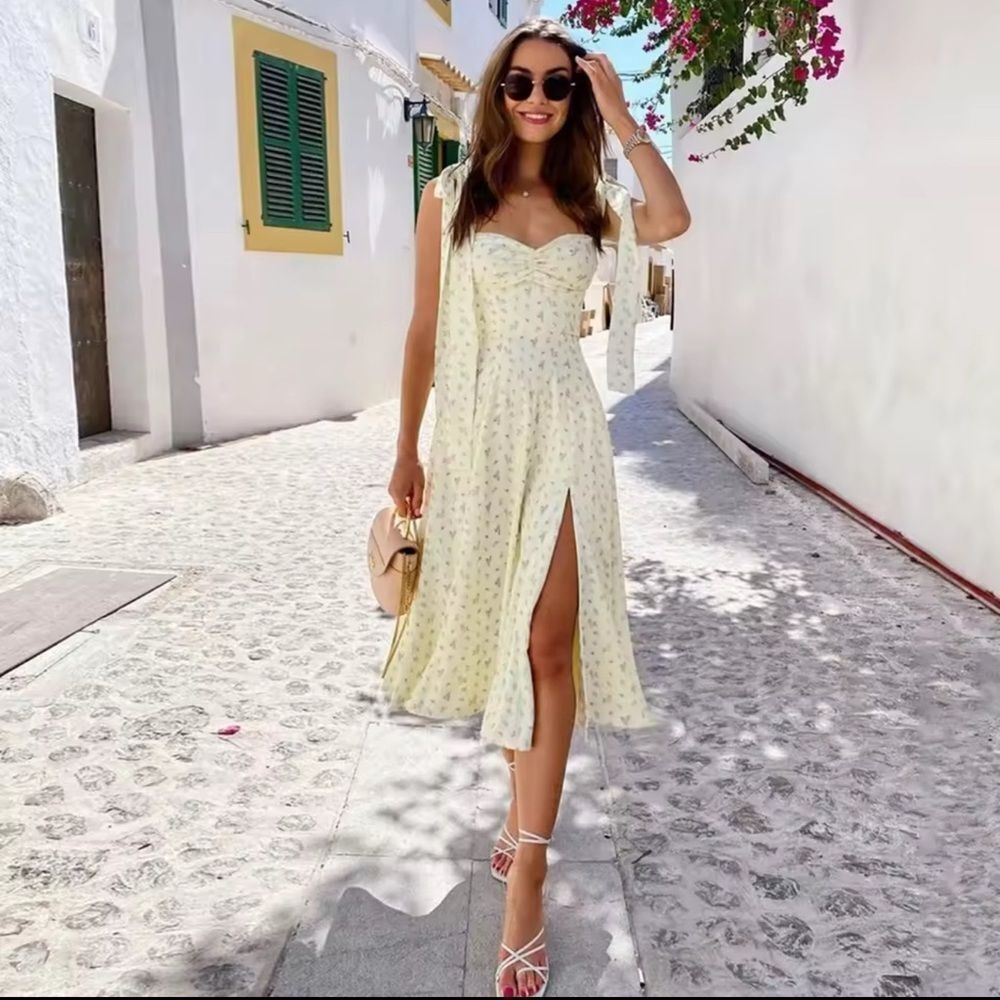 Amazon Yellow Floral Midi Dress